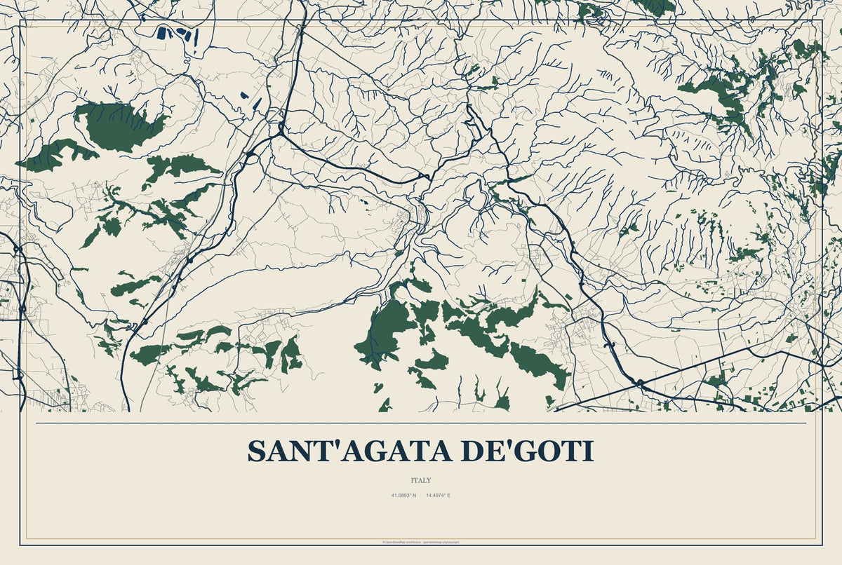 Sant'Agata de'Goti, Italy City Map Aluminum Sign in Coastal Cutout style