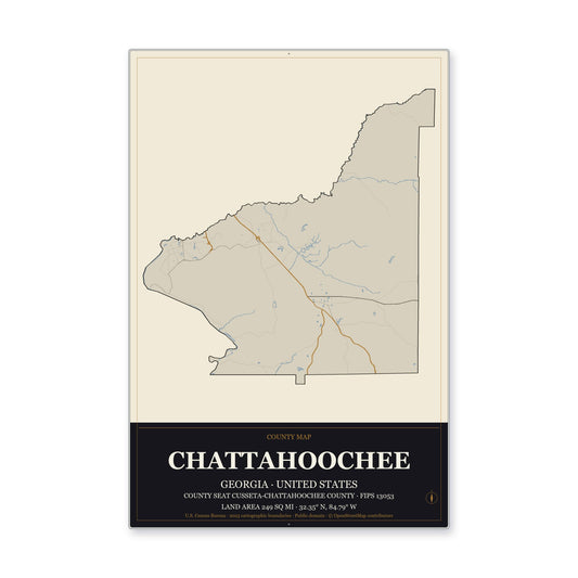 Chattahoochee County, Georgia Map Aluminum Sign in Museum Plaque style