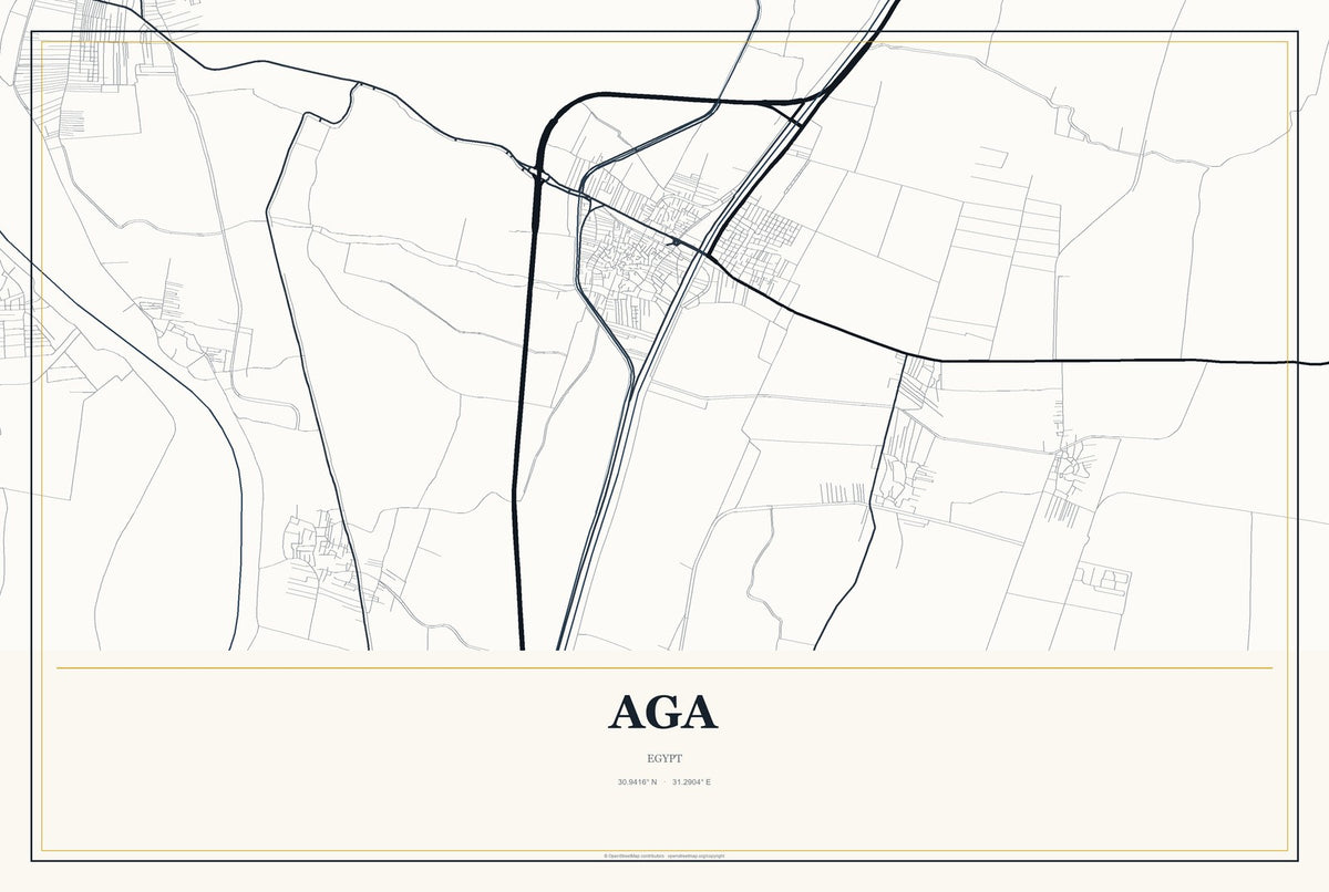 Aga, Egypt City Map Aluminum Sign in Citrine Modern style
