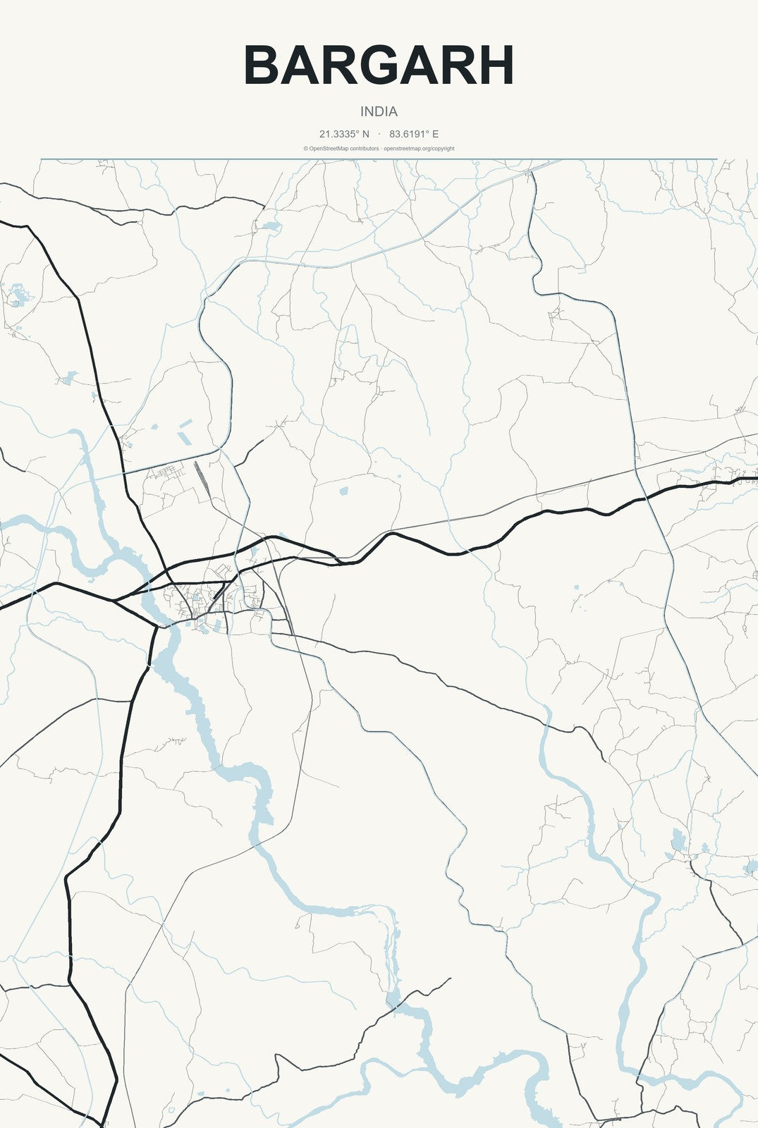 Bargarh, India City Map Aluminum Sign in Headline Atlas style