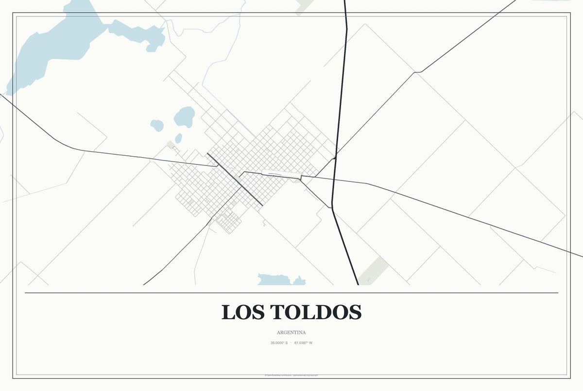 Los Toldos, Argentina City Map Aluminum Sign in Gallery Air style