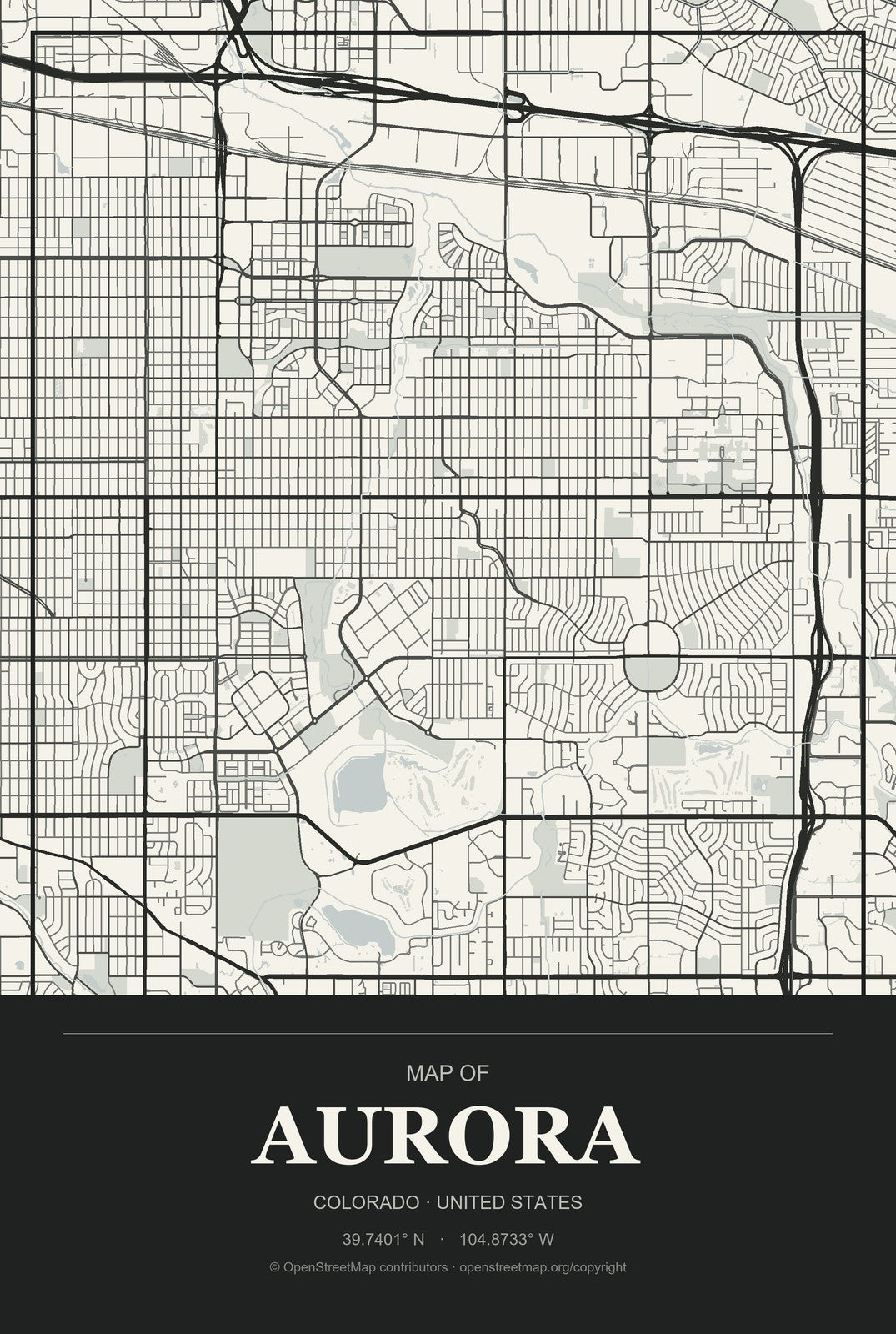 Aurora, Colorado City Map Aluminum Sign in Museum Plaque style
