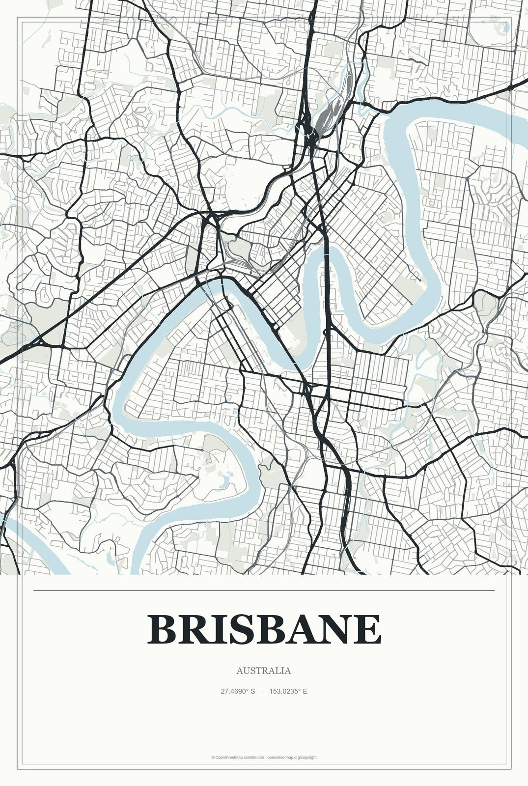 Brisbane, Australia City Map Aluminum Sign in Gallery Air style
