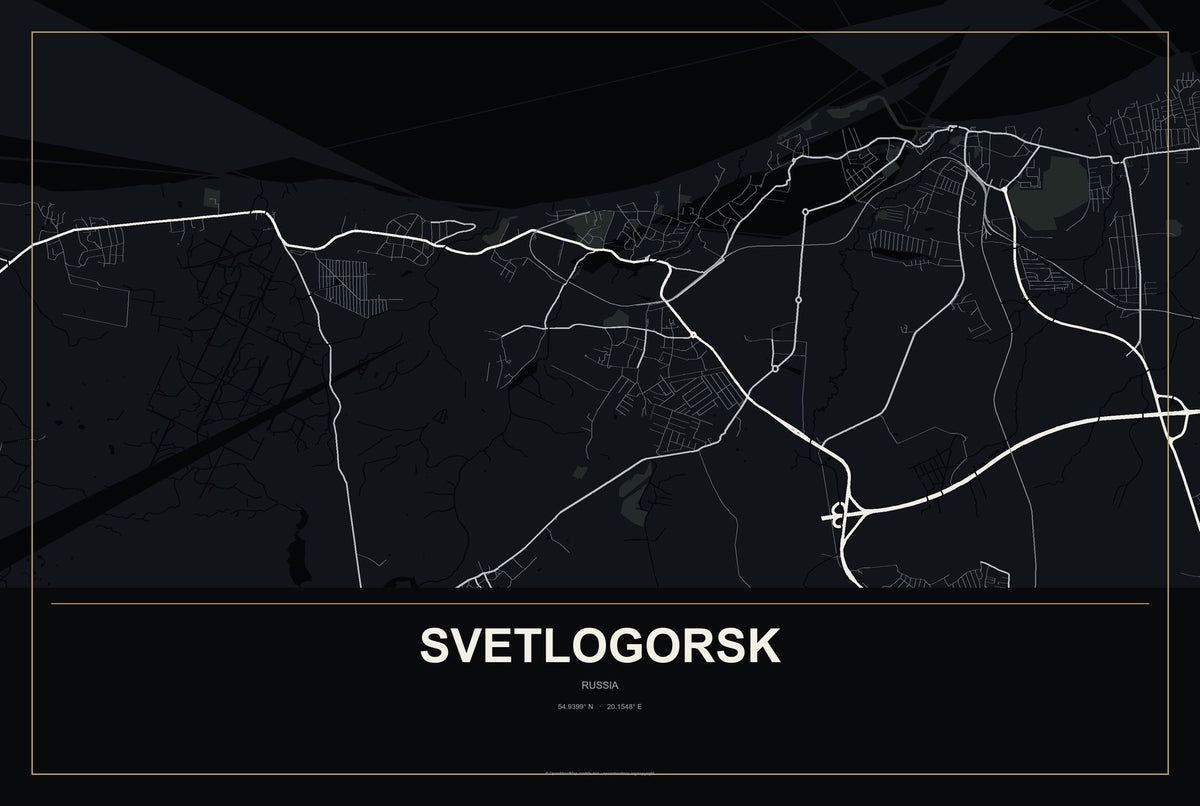 Svetlogorsk, Russia City Map Aluminum Sign in Metropolitan Noir style