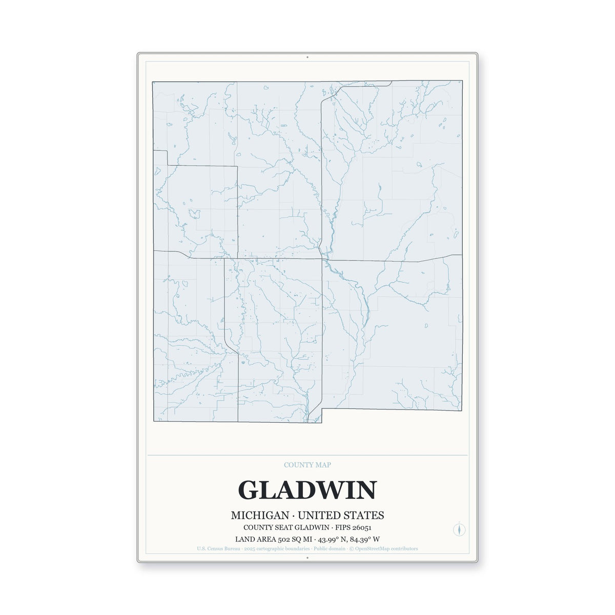 Gladwin County, Michigan Map Aluminum Sign in Gallery Air style