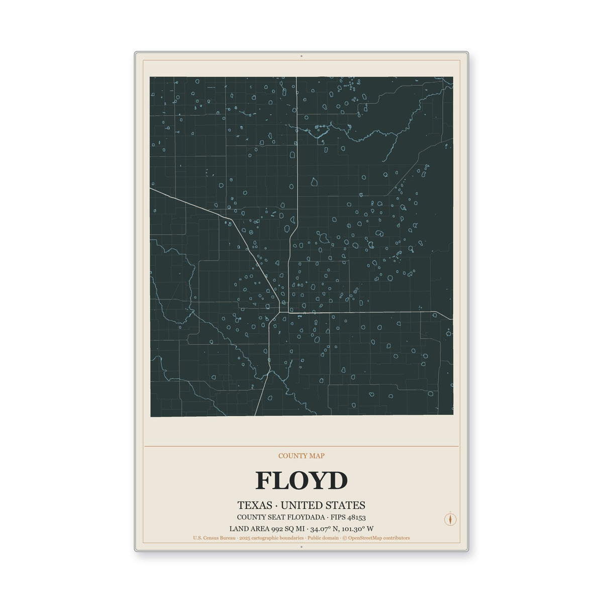 Floyd County, Texas Map Aluminum Sign in Headline Atlas style