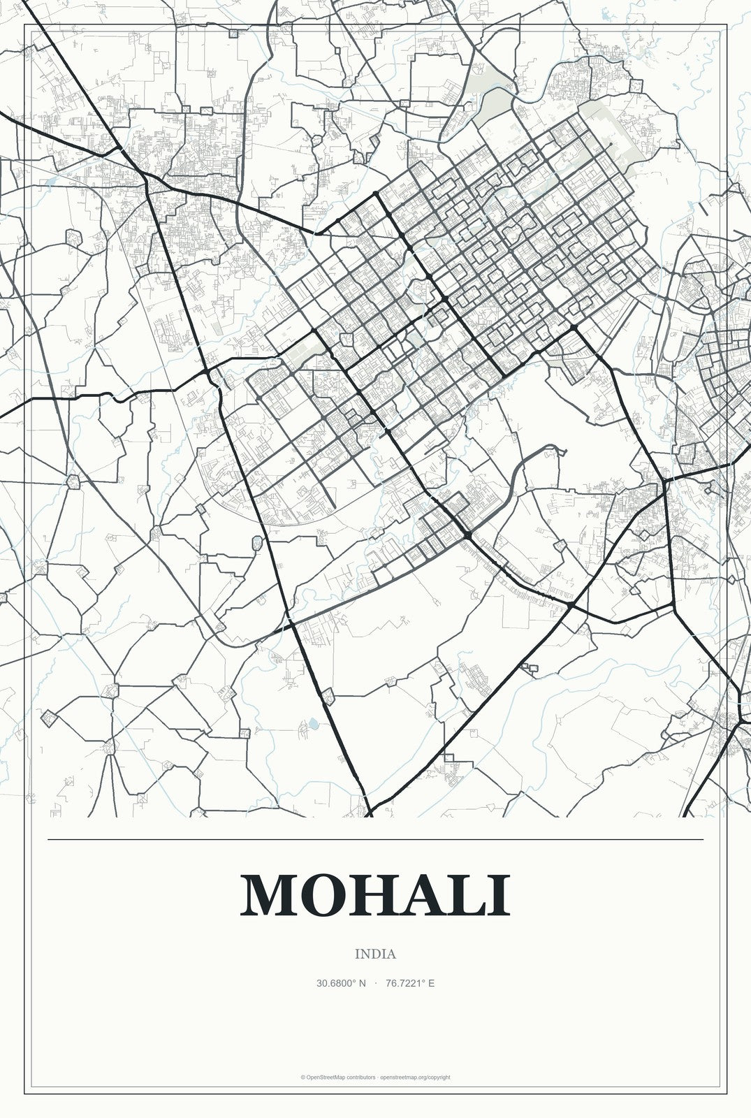 Mohali, India City Map Aluminum Sign in Gallery Air style