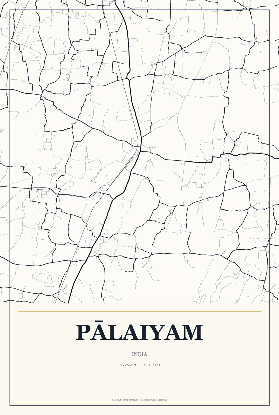 Pālaiyam, India City Map Aluminum Sign in Citrine Modern style