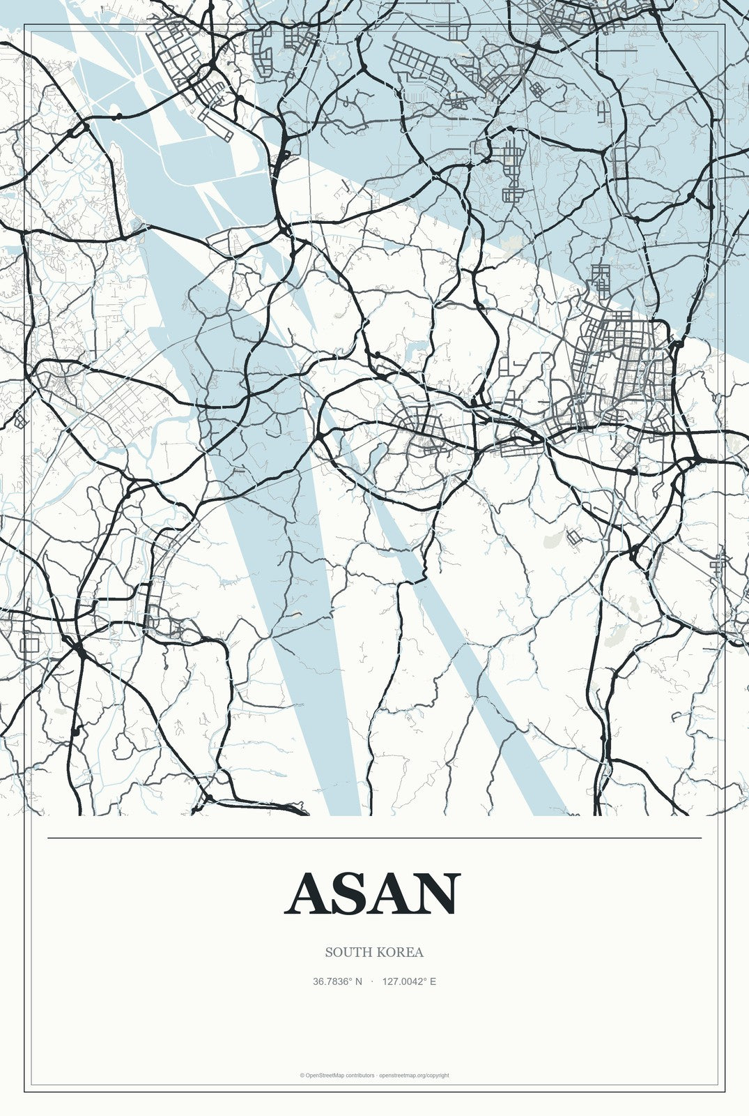 Asan, South Korea City Map Aluminum Sign in Gallery Air style