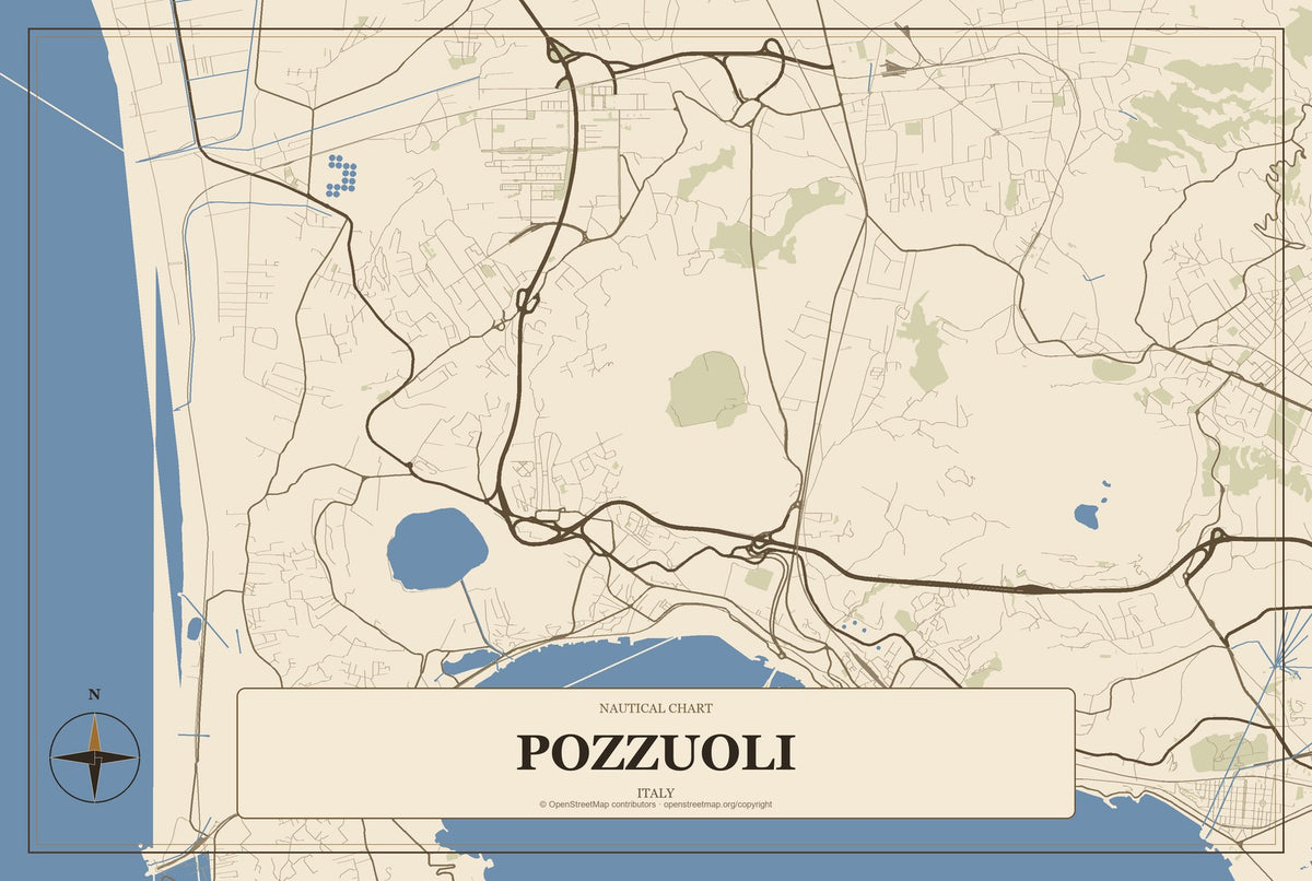 Pozzuoli, Italy City Map Aluminum Sign in Heritage Nautical style