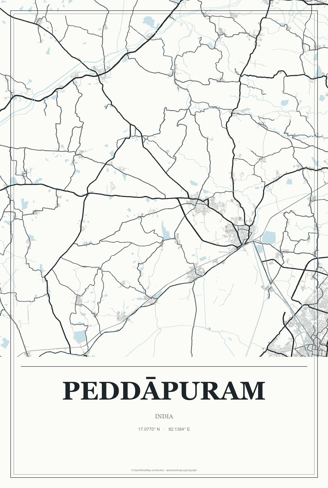 Peddāpuram, India City Map Aluminum Sign in Gallery Air style