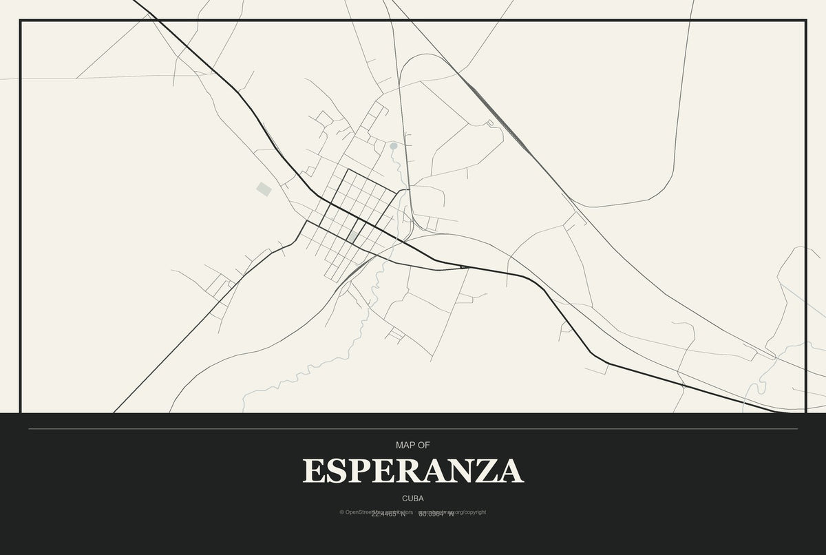 Esperanza, Cuba City Map Aluminum Sign in Museum Plaque style
