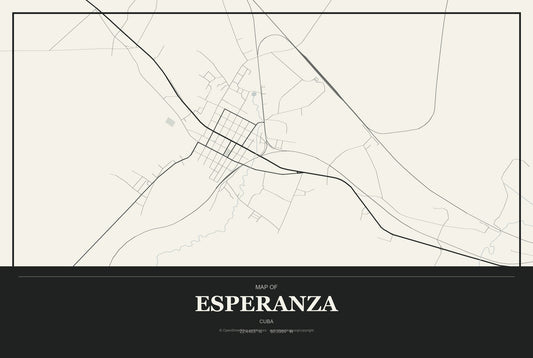 Esperanza, Cuba City Map Aluminum Sign in Museum Plaque style