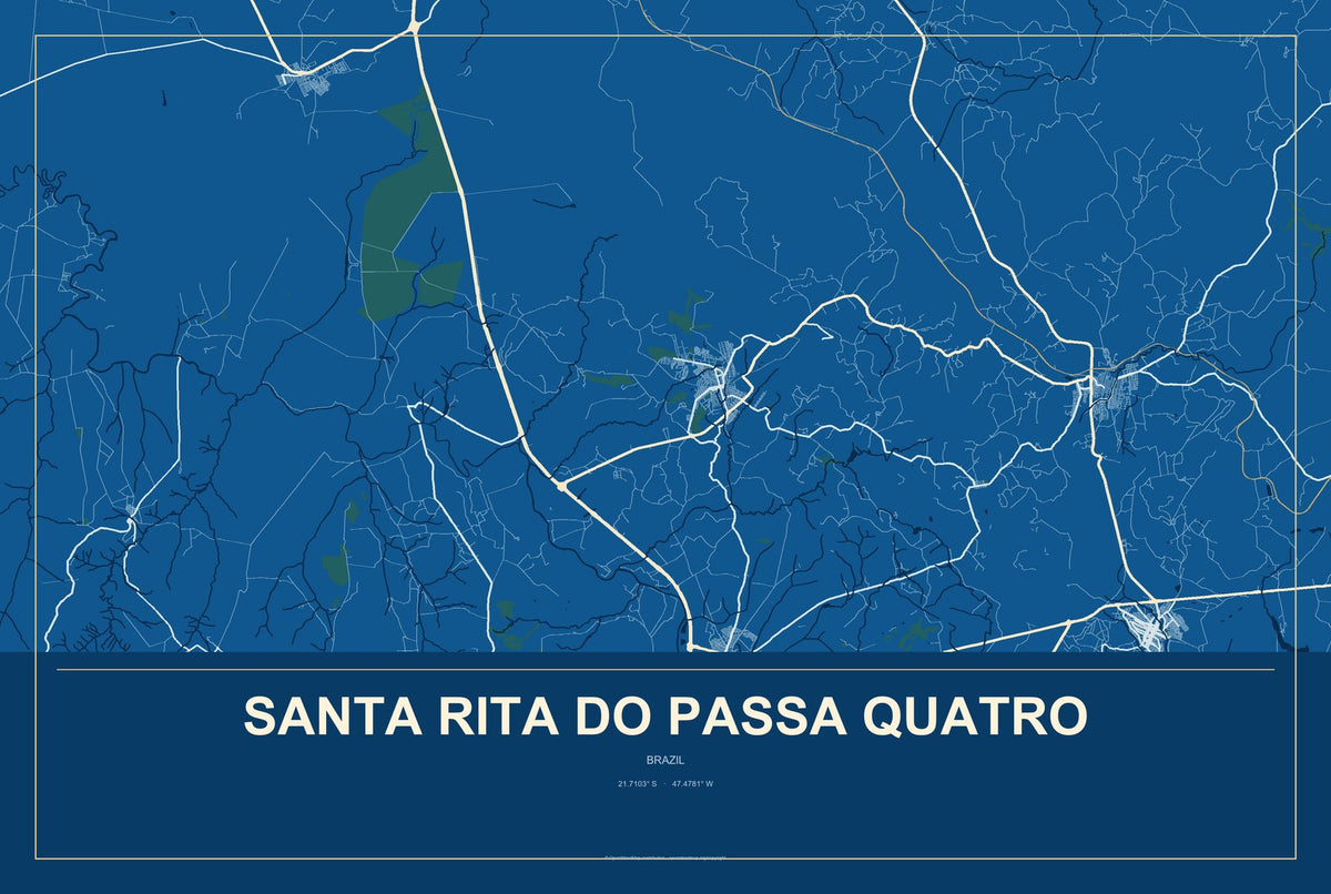 Santa Rita do Passa Quatro, Brazil City Map Aluminum Sign in Harbor Cobalt style