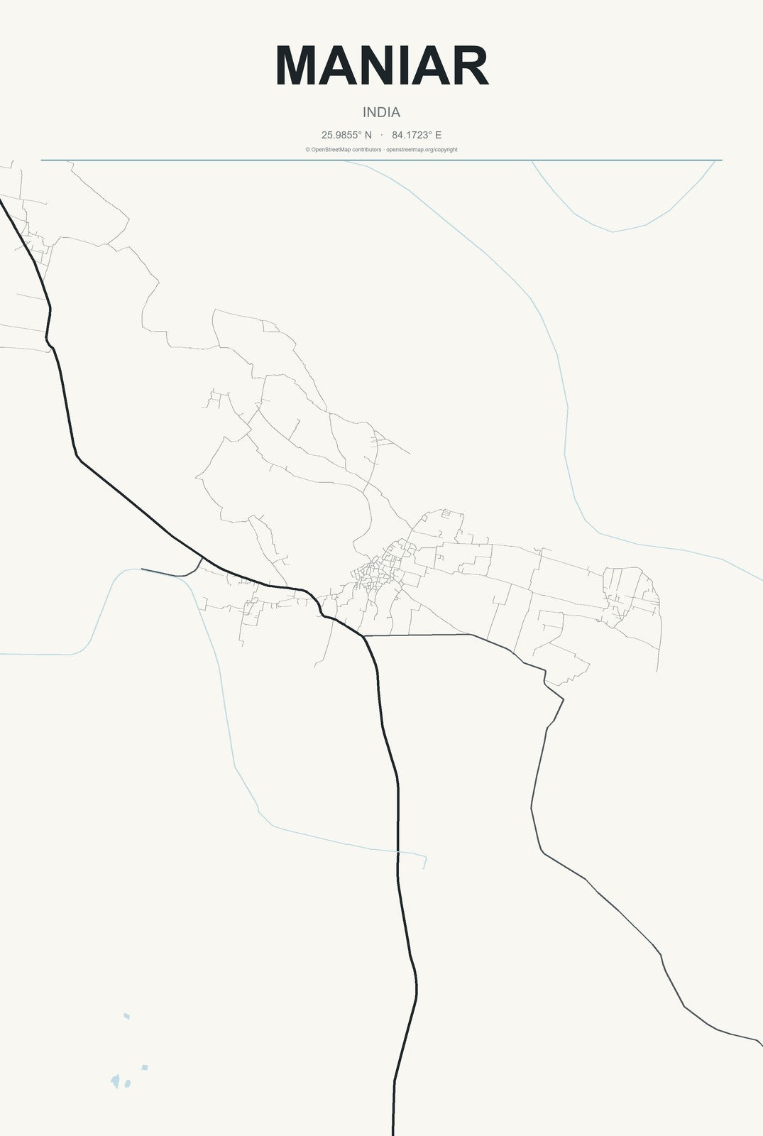 Maniar, India City Map Aluminum Sign in Headline Atlas style