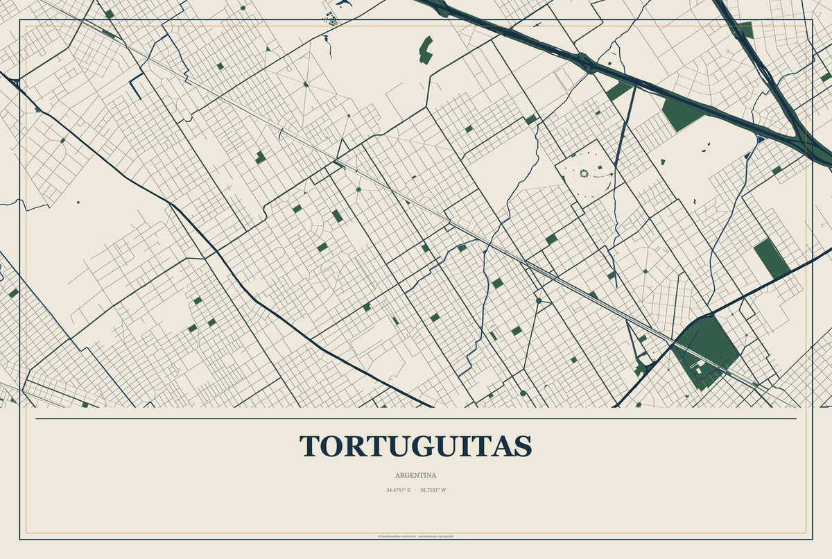Tortuguitas, Argentina City Map Aluminum Sign in Coastal Cutout style