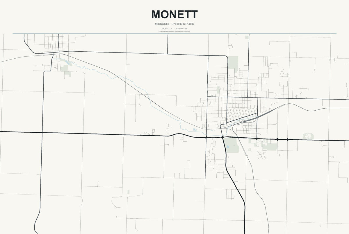 Monett, Missouri City Map Aluminum Sign in Headline Atlas style