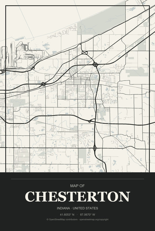 Chesterton, Indiana City Map Aluminum Sign in Museum Plaque style