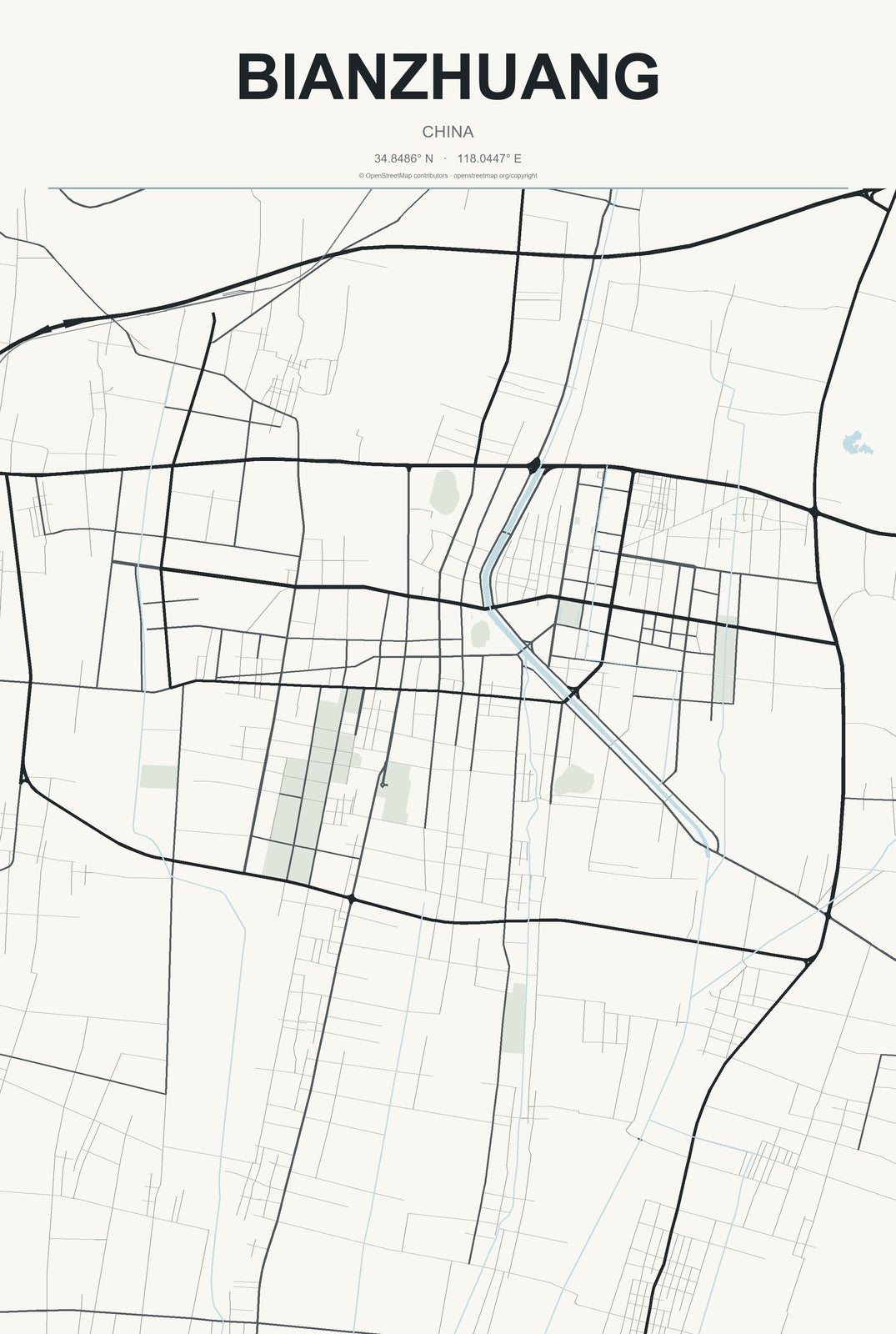 Bianzhuang, China City Map Aluminum Sign in Headline Atlas style