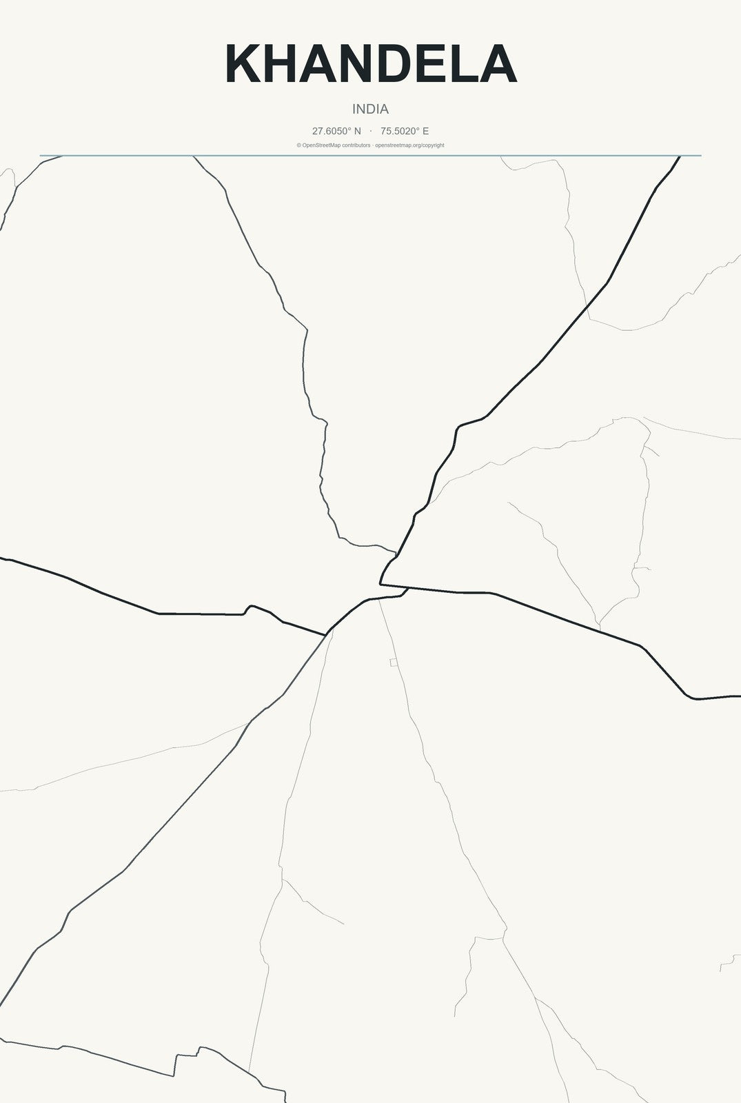 Khandela, India City Map Aluminum Sign in Headline Atlas style