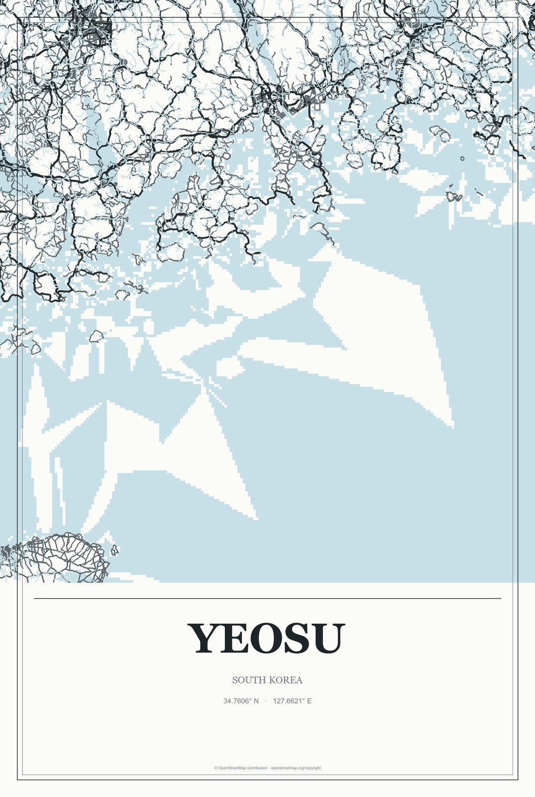 Yeosu, South Korea City Map Aluminum Sign in Gallery Air style