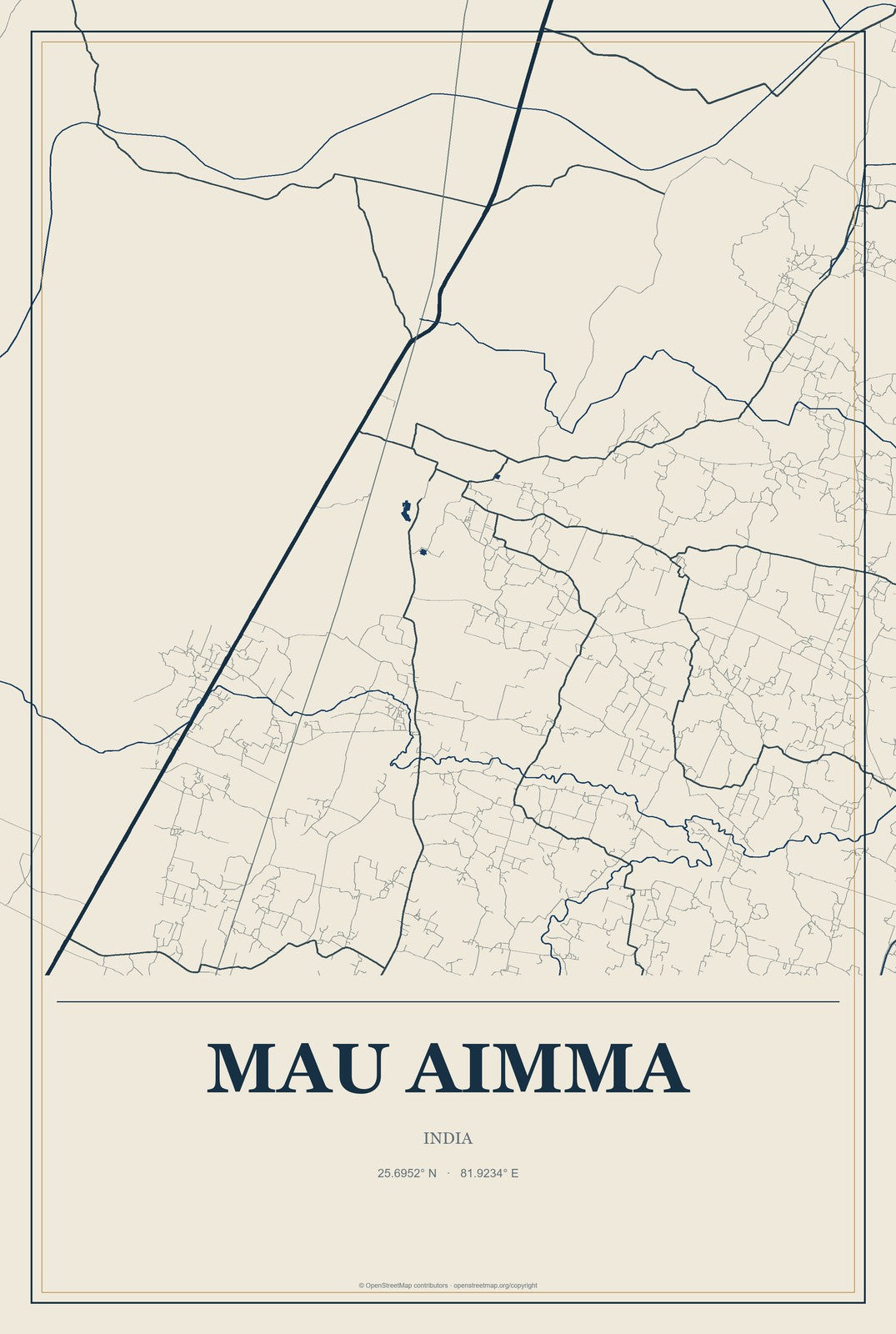 Mau Aimma, India City Map Aluminum Sign in Coastal Cutout style