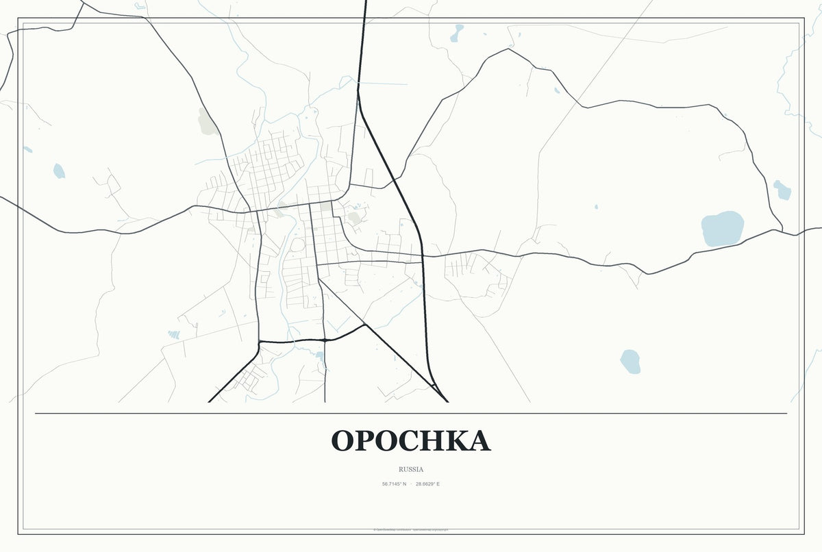 Opochka, Russia City Map Aluminum Sign in Gallery Air style