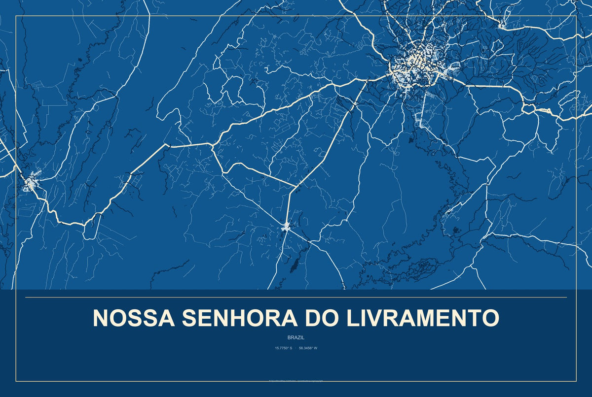 Nossa Senhora do Livramento, Brazil City Map Aluminum Sign in Harbor Cobalt style