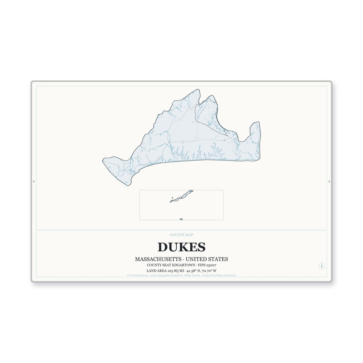 Dukes County, Massachusetts Map Aluminum Sign in Gallery Air style