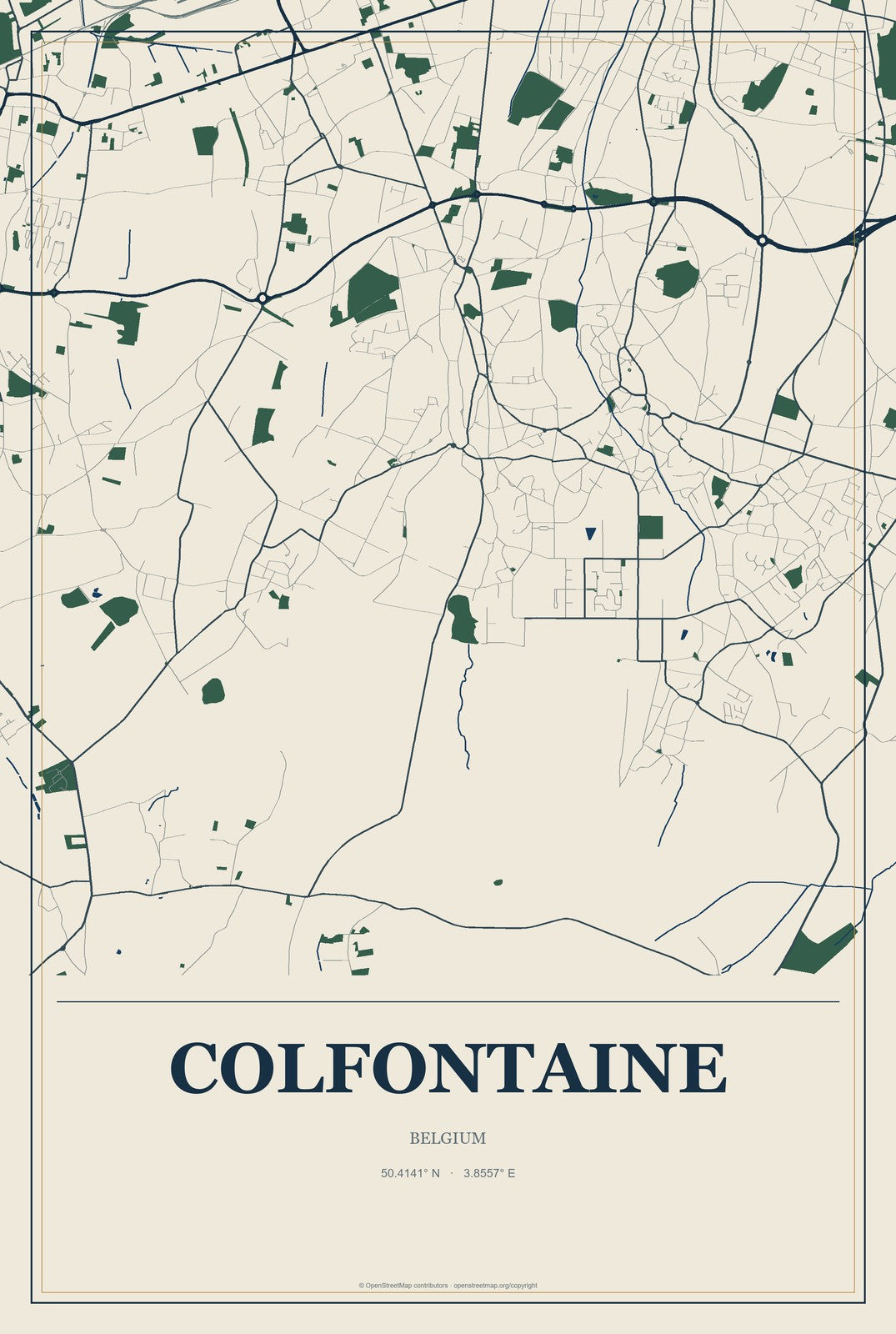 Colfontaine, Belgium City Map Aluminum Sign in Coastal Cutout style