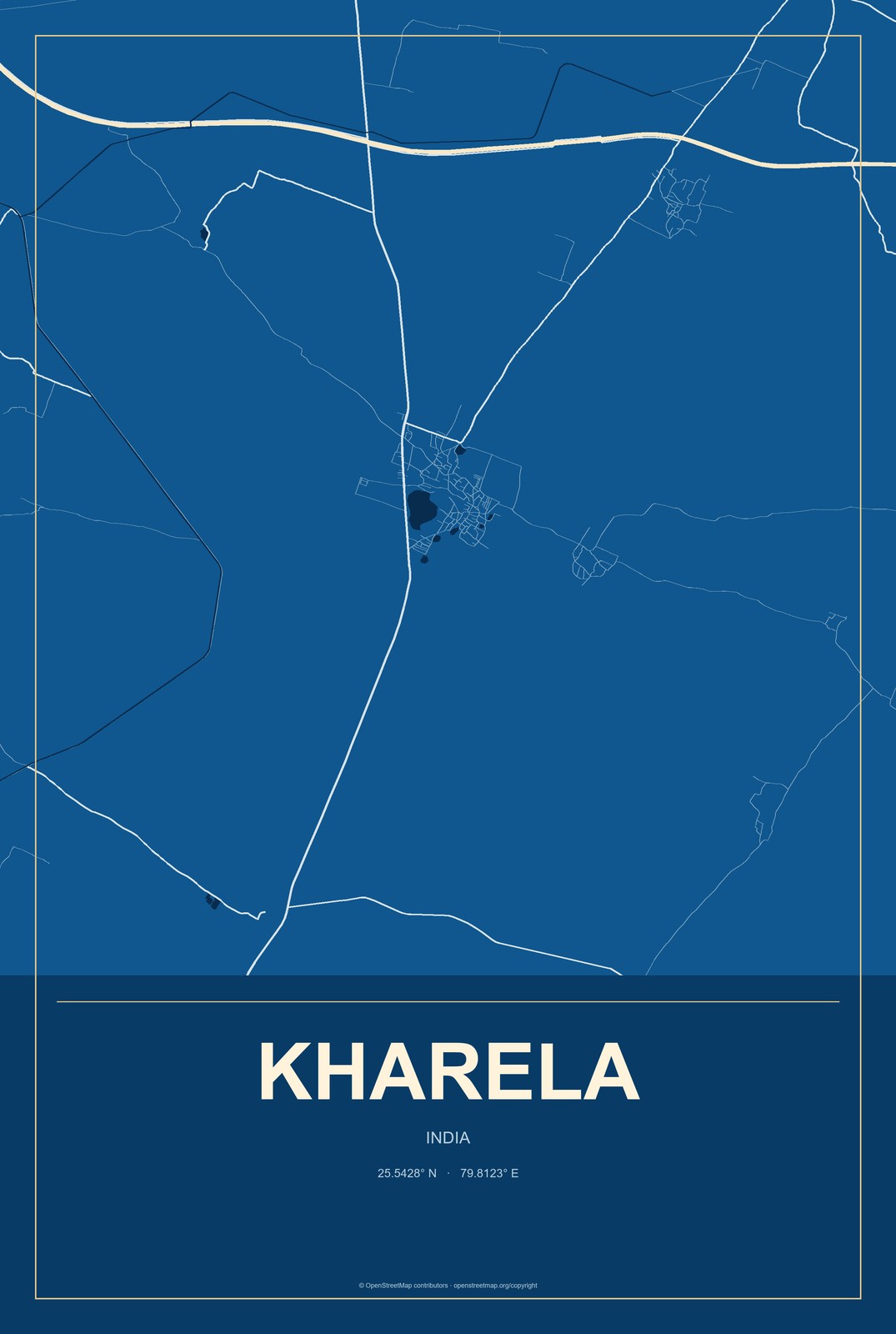 Kharela, India City Map Aluminum Sign in Harbor Cobalt style