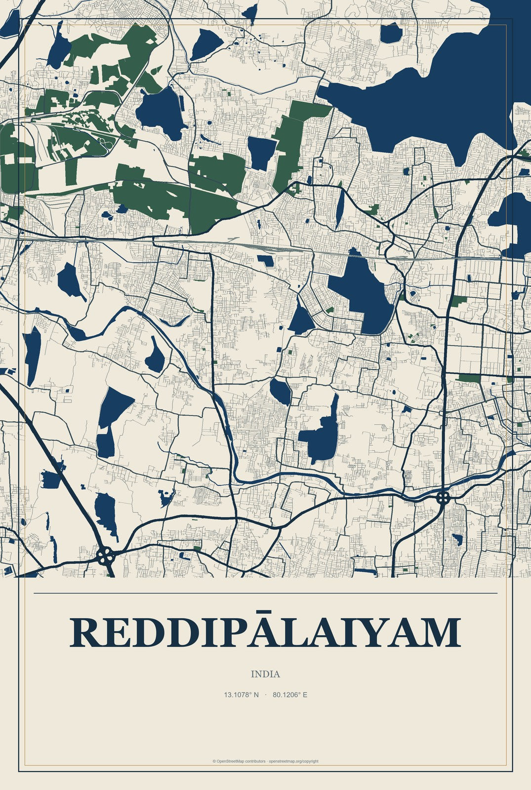 Reddipālaiyam, India City Map Aluminum Sign in Coastal Cutout style