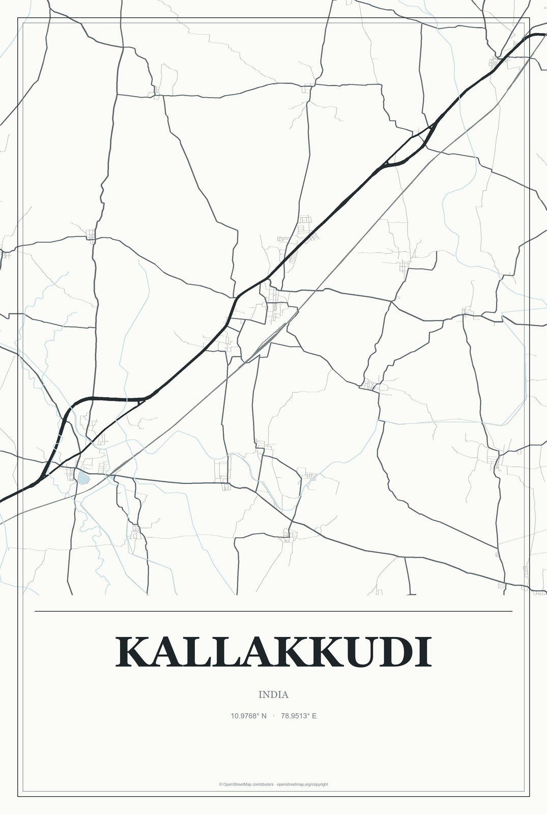 Kallakkudi, India City Map Aluminum Sign in Gallery Air style