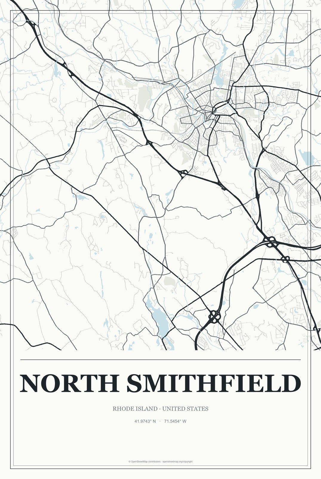 North Smithfield, Rhode Island City Map Aluminum Sign in Gallery Air style
