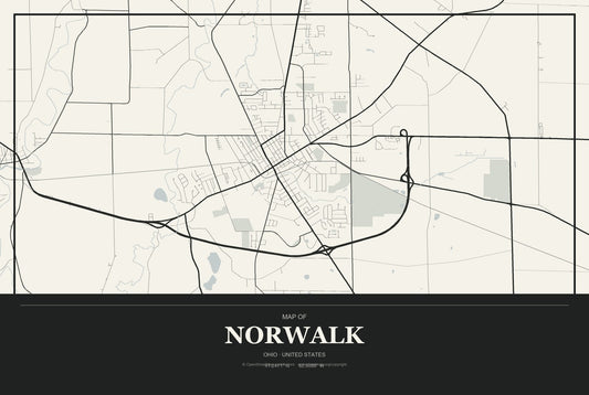 Norwalk, Ohio City Map Aluminum Sign in Museum Plaque style