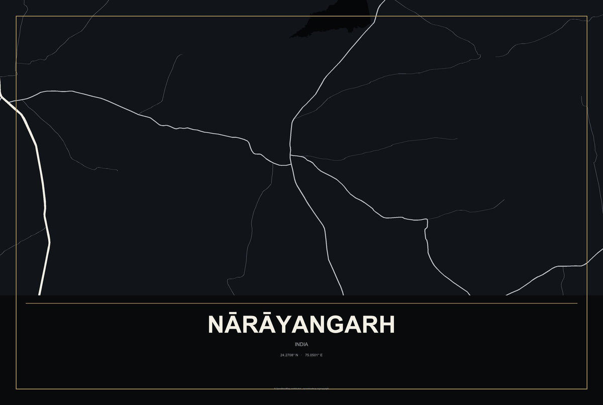 Nārāyangarh, India City Map Aluminum Sign in Metropolitan Noir style
