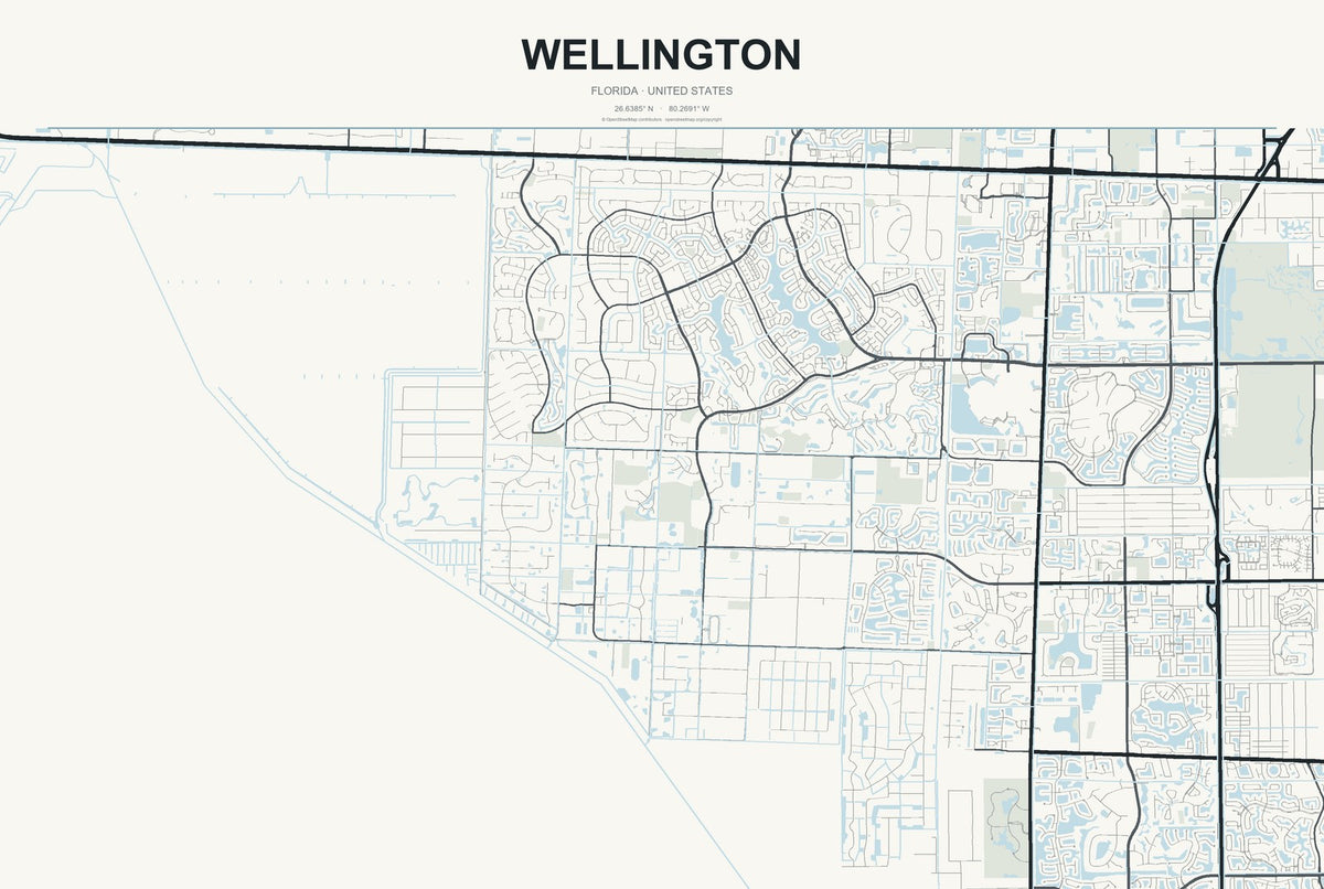 Wellington, Florida City Map Aluminum Sign in Headline Atlas style