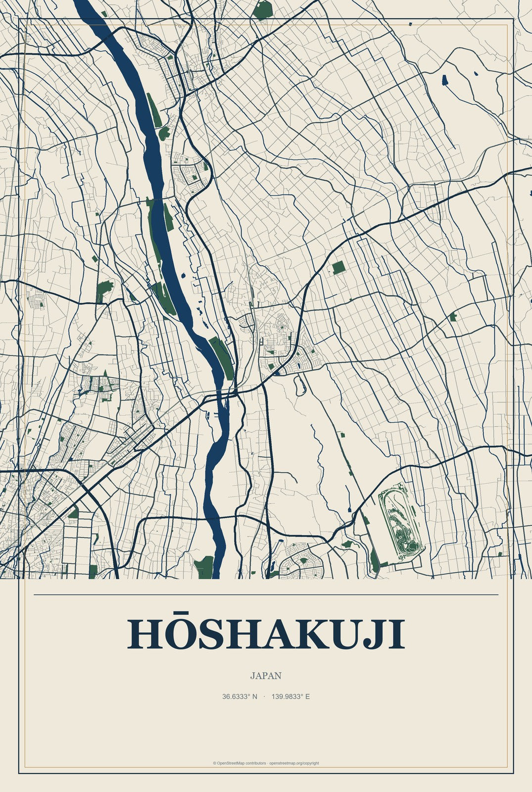 Hōshakuji, Japan City Map Aluminum Sign in Coastal Cutout style