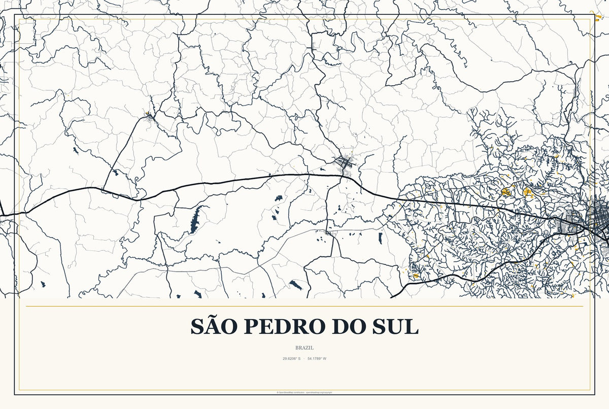 São Pedro do Sul, Brazil City Map Aluminum Sign in Citrine Modern style