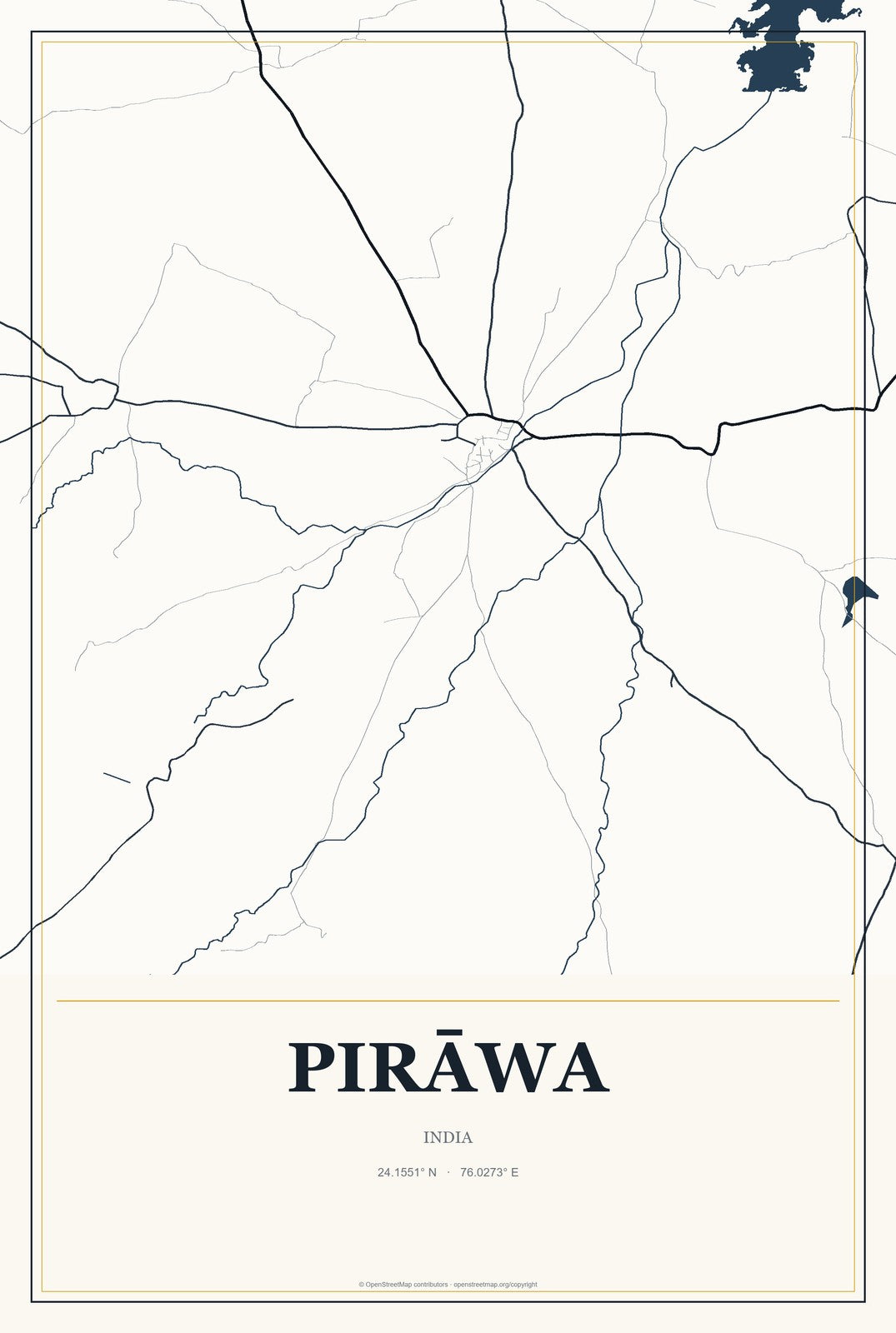 Pirāwa, India City Map Aluminum Sign in Citrine Modern style