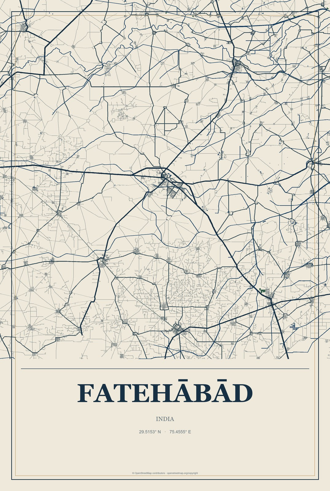 Fatehābād, Haryana, India City Map Aluminum Sign in Coastal Cutout style