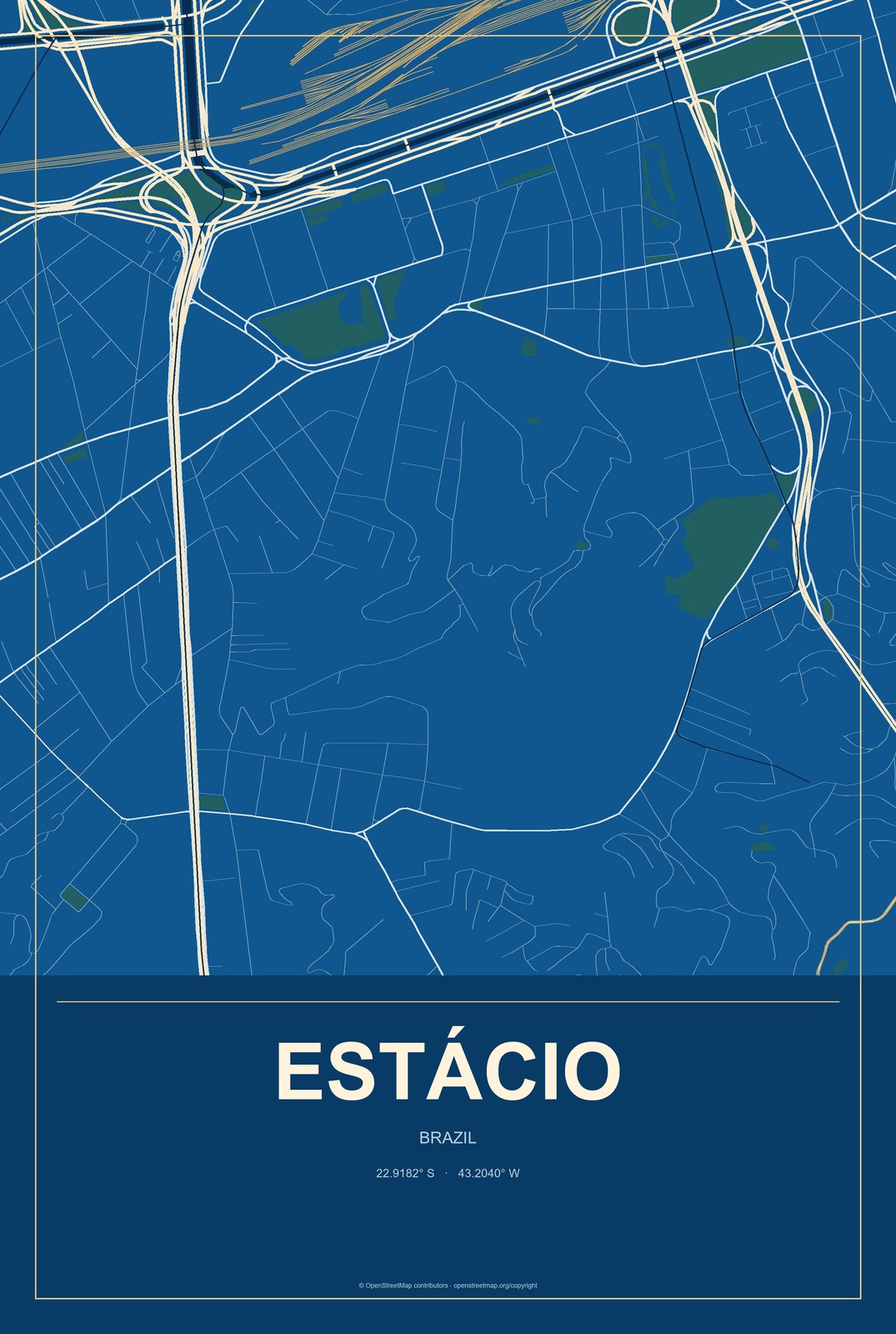 Estácio, Brazil City Map Aluminum Sign in Harbor Cobalt style