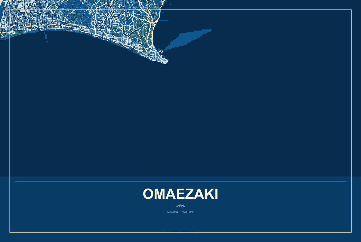 Omaezaki, Japan City Map Aluminum Sign in Harbor Cobalt style
