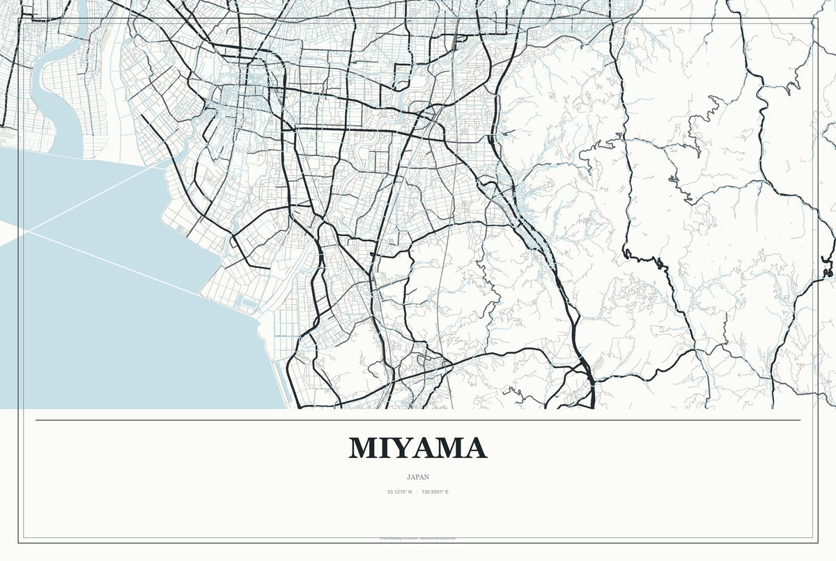 Miyama, Japan City Map Aluminum Sign in Gallery Air style