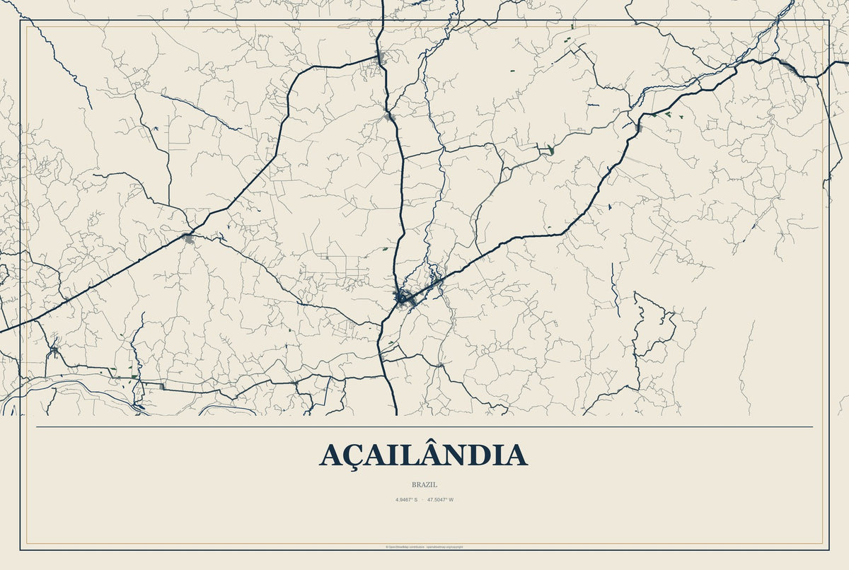 Açailândia, Brazil City Map Aluminum Sign in Coastal Cutout style