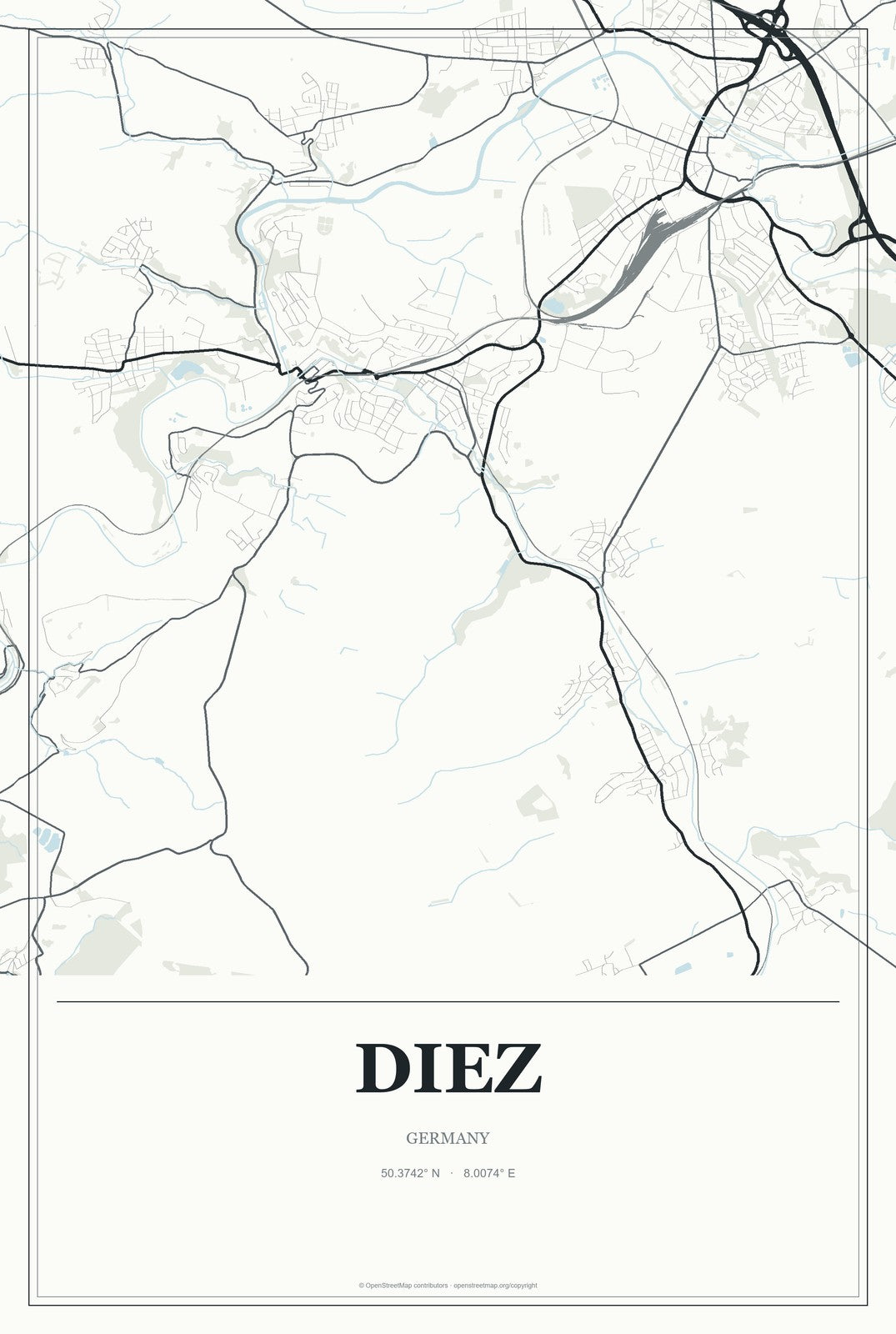 Diez, Germany City Map Aluminum Sign in Gallery Air style