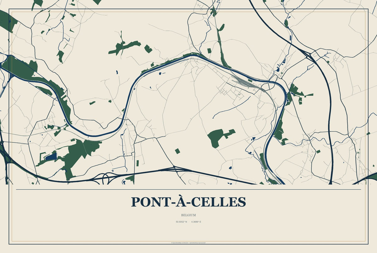 Pont-à-Celles, Belgium City Map Aluminum Sign in Coastal Cutout style