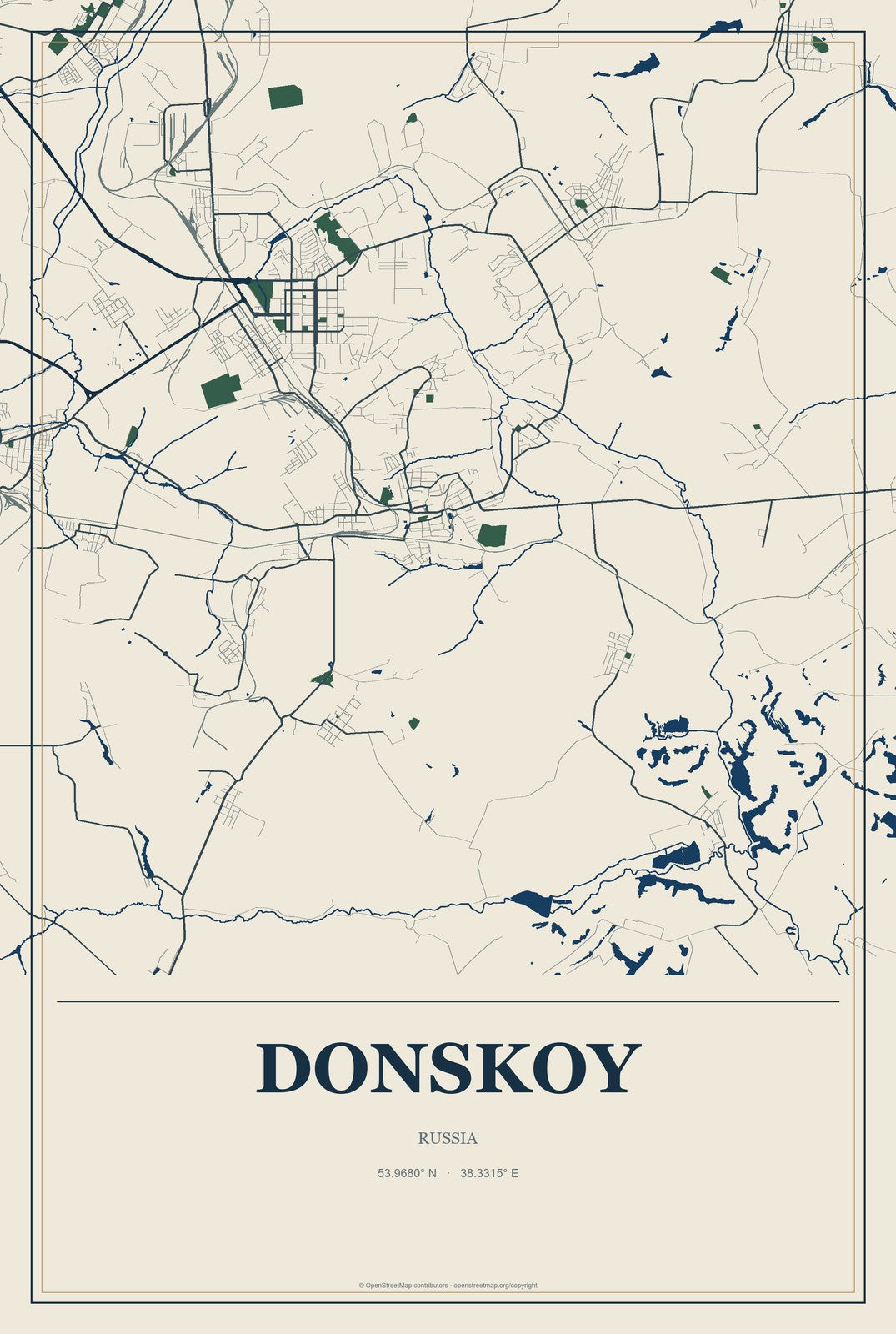 Donskoy, Rostov, Russia City Map Aluminum Sign in Coastal Cutout style