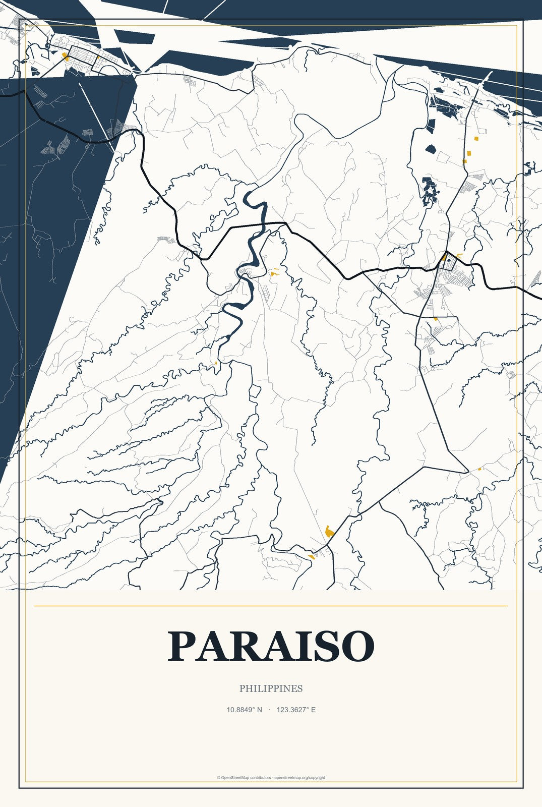 Paraiso, Philippines City Map Aluminum Sign in Citrine Modern style