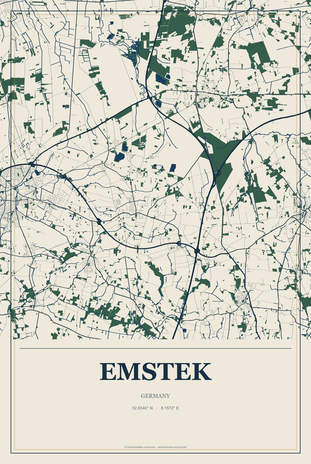 Emstek, Germany City Map Aluminum Sign in Coastal Cutout style